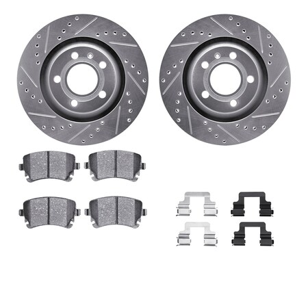 Rear - Dynamic Friction Company Brake Rotors - Drill/Slot - Silver with Ceramic Brake Pads and Hardware Kit 7312-73054